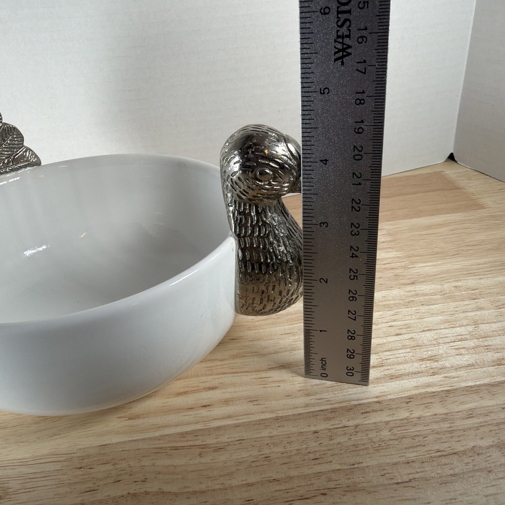 6.5" Turkey Serving Bowl Dish White Ceramic Pewter Thanksgiving Pier 1 Imports - Picture 6 of 8